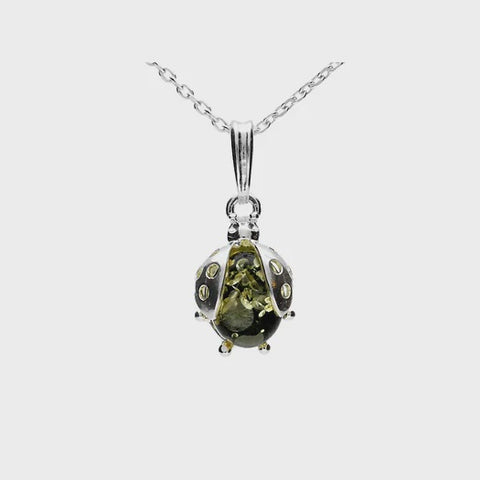 Green Amber Ladybird Necklace