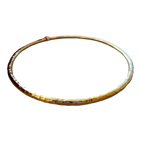 9ct Yellow Gold, Round, 2.5mm Round Wire, Hammered  Bangle - 11.8 grams