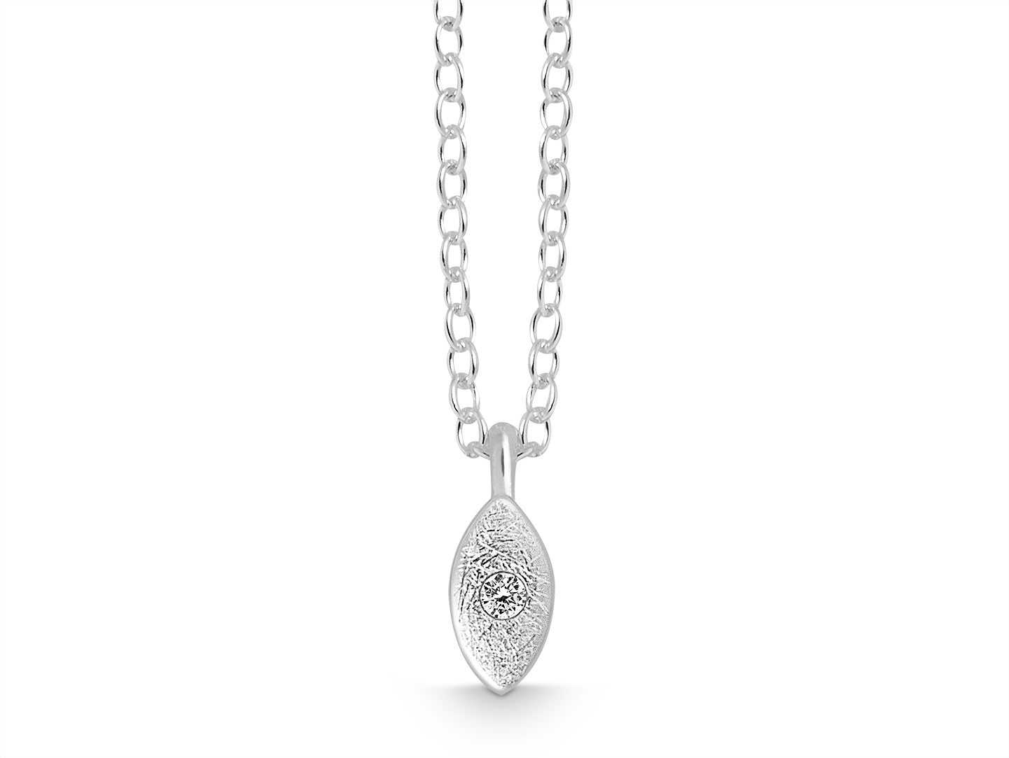 Silver Diamond Textured Marquise Necklace