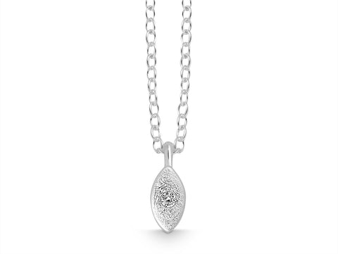 Silver Diamond Textured Marquise Necklace