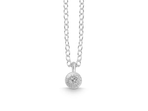 Silver Diamond Circle Textured Necklace