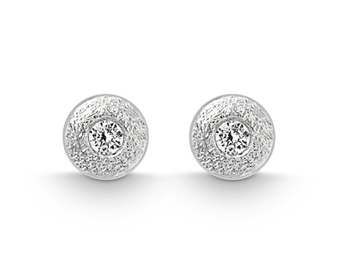 Silver Diamond Circle Textured Stud Earrings