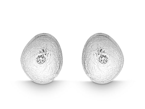 Silver Diamond Pebble Textured Stud Earrings