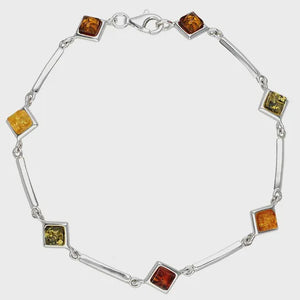 Silver Mixed Amber Square Bracelet