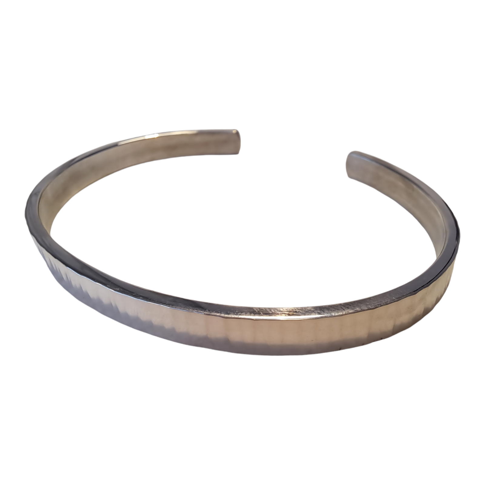 Silver 7mm  Chunky Strip Bark Hammered Cuff