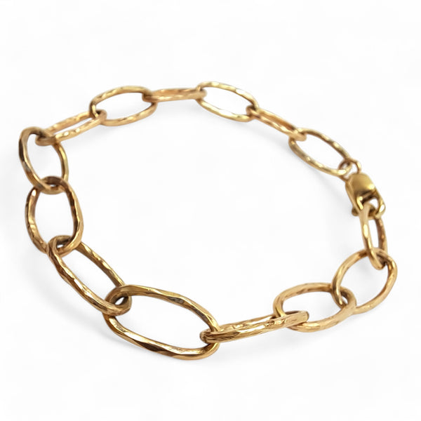 9ct Gold 16mm Hammered Oval Links Bracelet