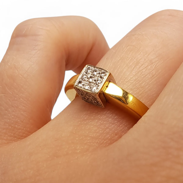 18ct Yellow Gold & Diamond Cube Ring