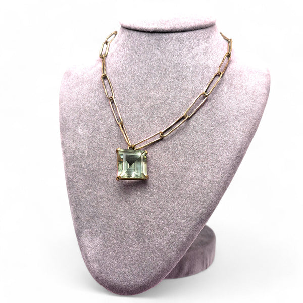 9ct Gold Hammered Oval-Link Green Amethyst Necklace