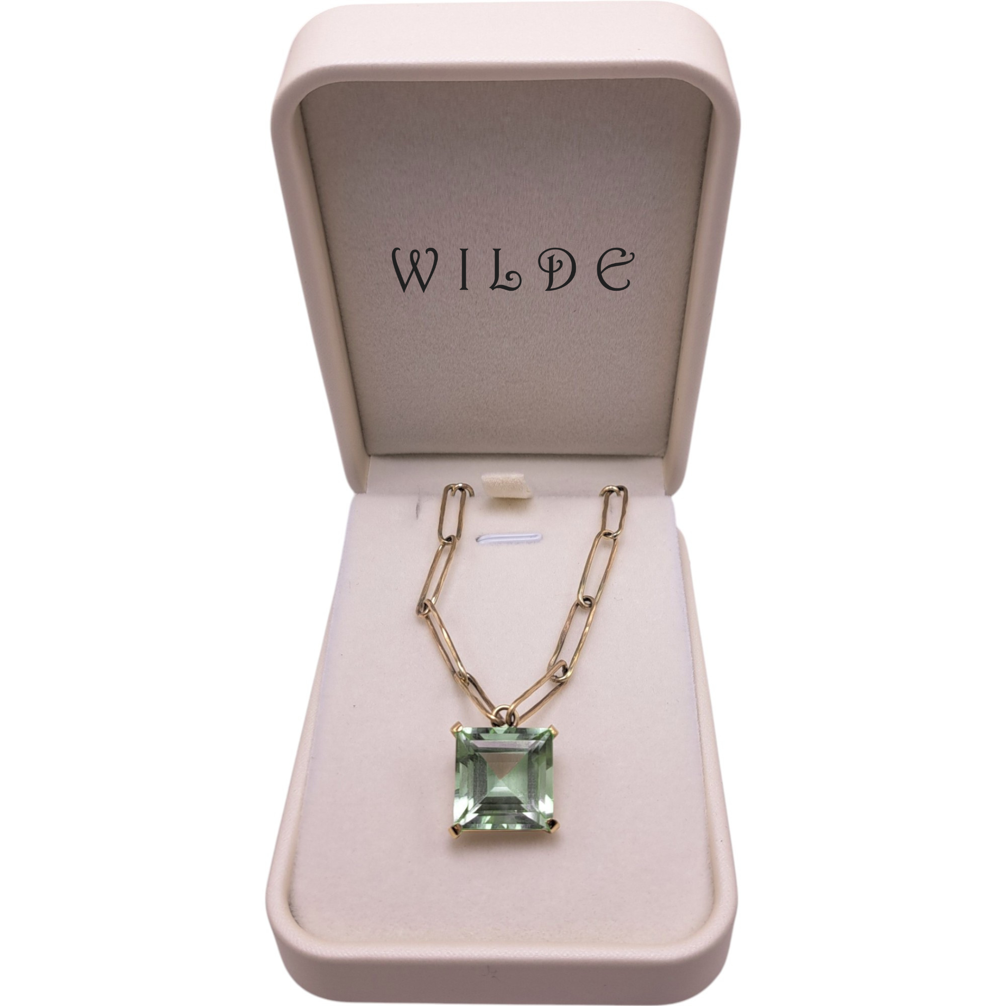 9ct Gold Hammered Oval-Link Green Amethyst Necklace