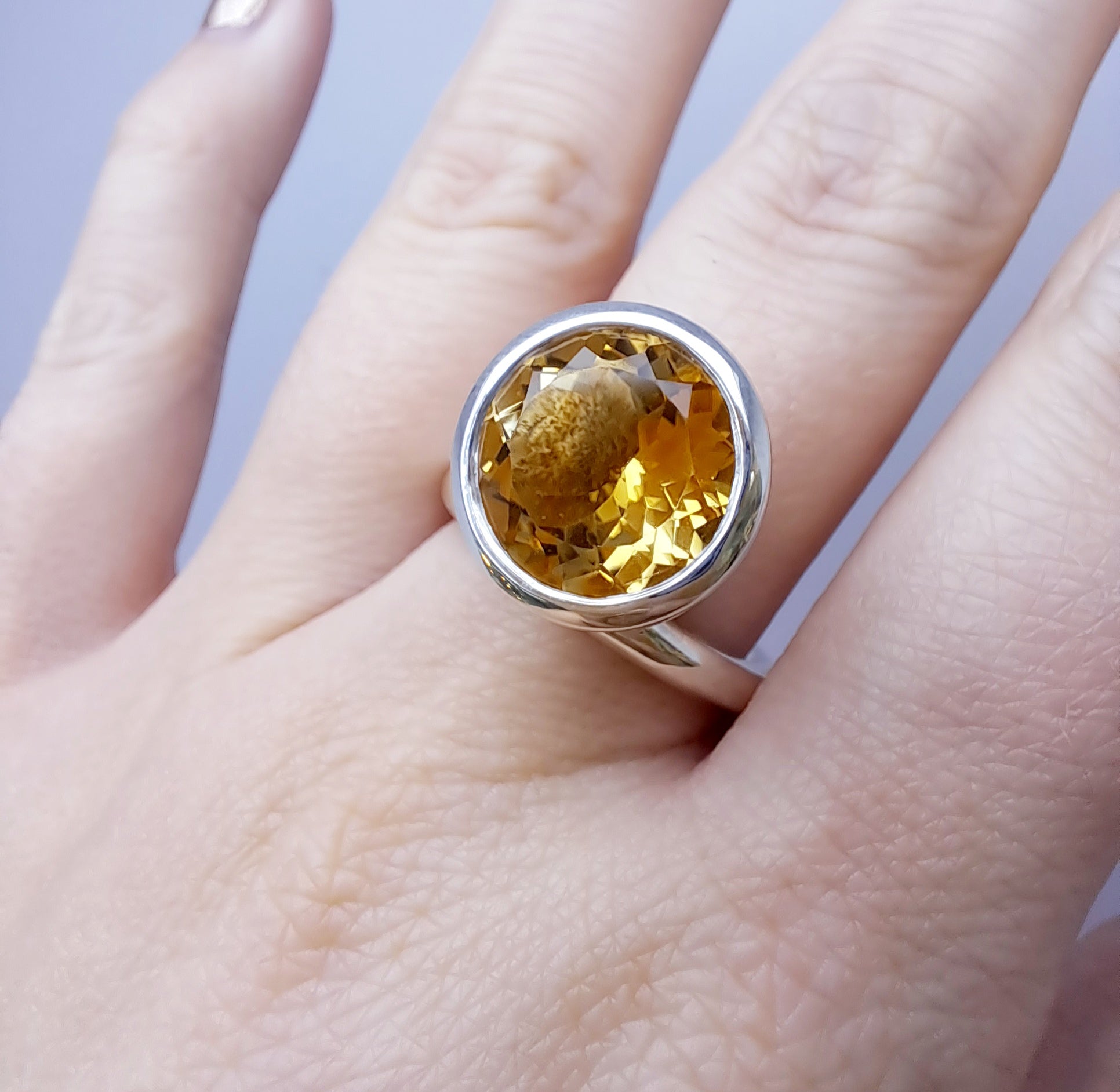 Silver 12mm Offset Citrine Ring