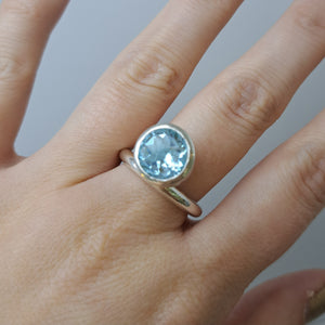 Silver 10mm Offset Sky Blue Topaz Ring