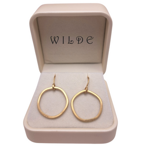 9ct Gold Brushed Organic Drop Hoops