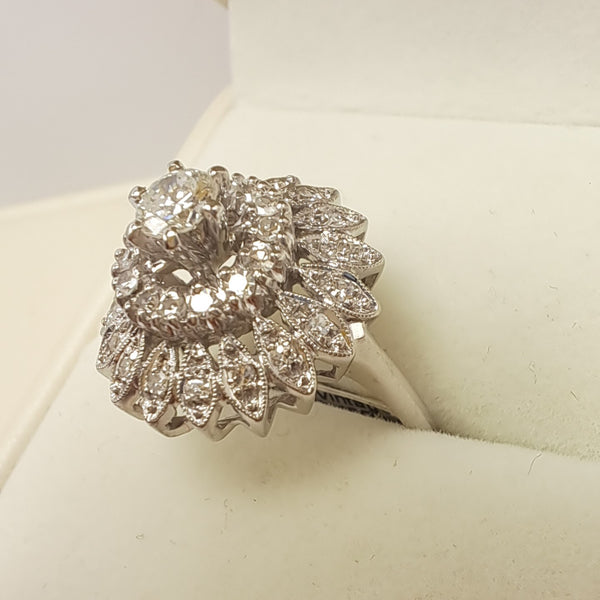 14ct White Gold Diamond Flower Layer Dress Ring