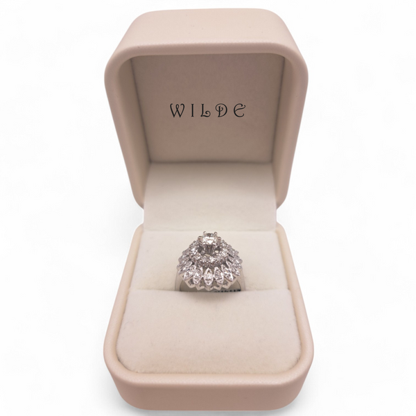 14ct White Gold Diamond Flower Layer Dress Ring