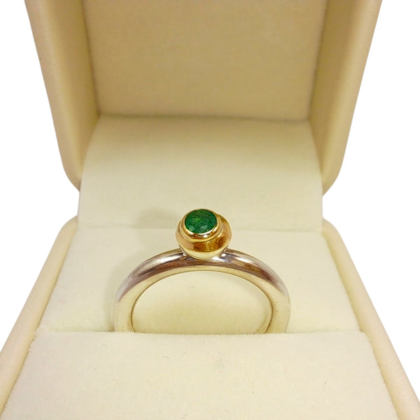 Silver and Gold Emerald Pod Ring