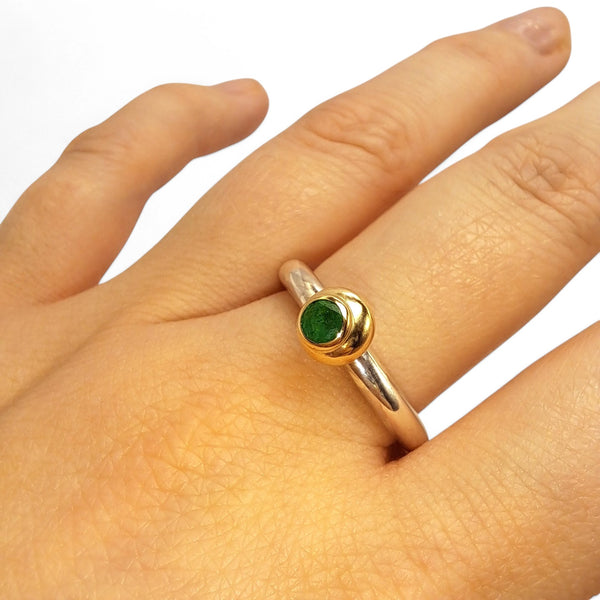 Silver and Gold Emerald Pod Ring