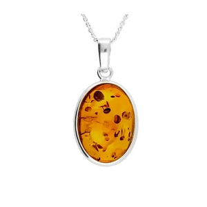 Amber and Silver Oval Necklace