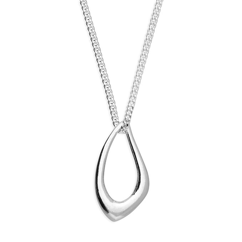 Silver Open Tear Drop Pendant Necklace