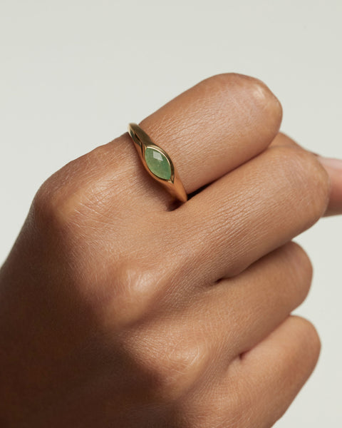 PDPAOLA Gold Green Aventurine Nomad Stamp Ring