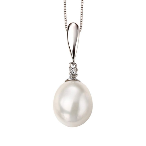 9ct White Gold Diamond & Freshwater Pearl Necklace