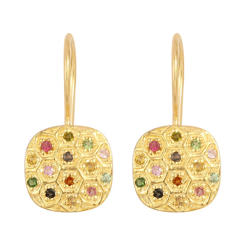 Gold Multi Tourmaline Gemstone Earrings