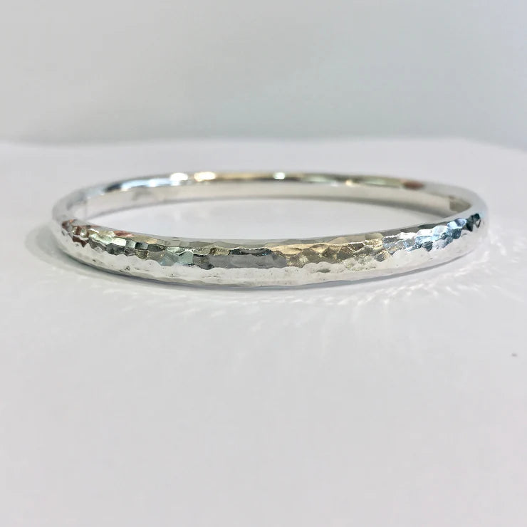 Silver Oval Hammered Bangle - 7mm Medium Oval-Wire