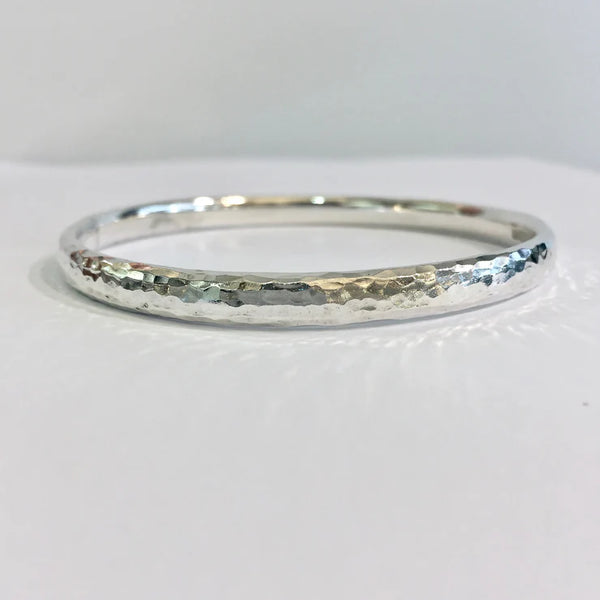 Silver Oval Hammered Bangle - 7mm Medium Oval-Wire