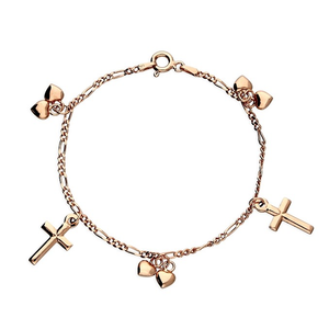 Rose Gold Plated Child's Hearts & Crosses Charm Bracelet