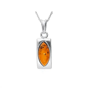 Amber Long Rectangle Silver Necklace