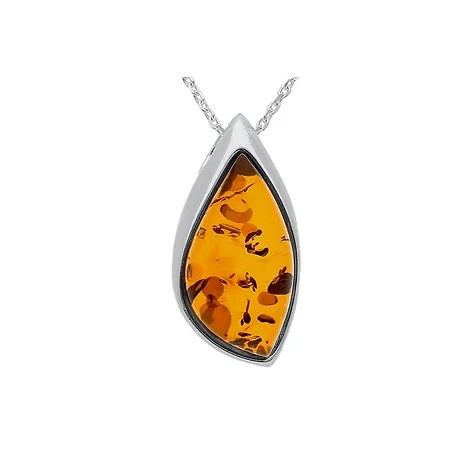 Amber Teardrop Silver Necklace