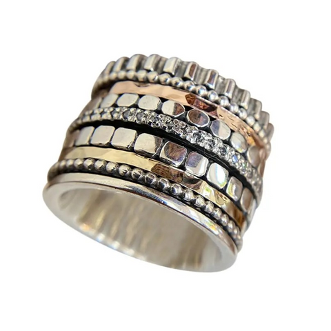 Silver & Rose/Yellow Gold  Multi Layer Spinner Ring