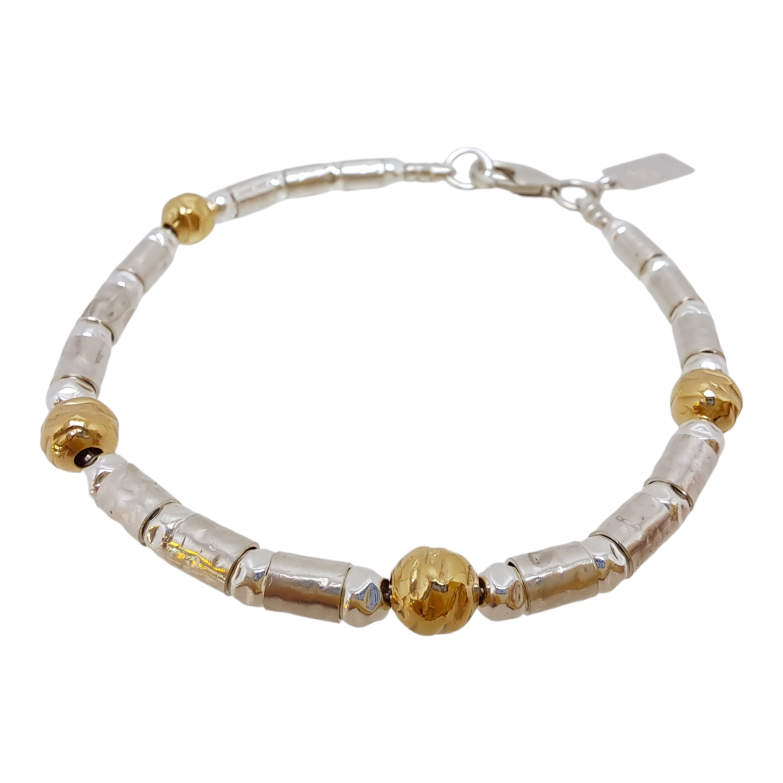 Gold Sphere and Silver Cylinder Beaded Bracelet