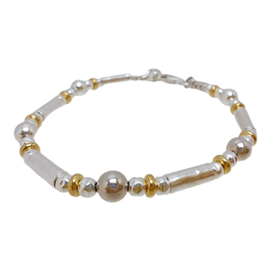 Gold and Silver Sphere and Cylinder Beaded Bracelet