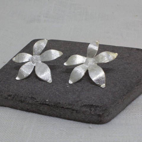 Silver Abstract Brushed Flower Stud earrings