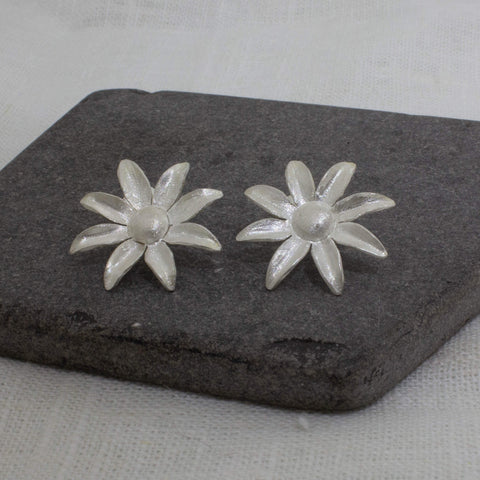 Silver 8 Petal Flower Studs