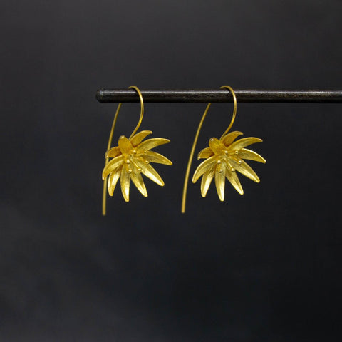 Gold Large Flower Drop Earrings