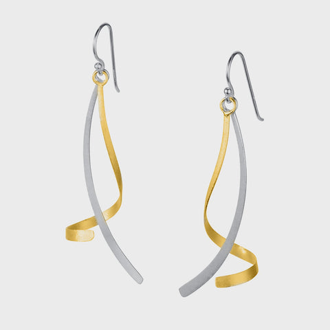 Gold and Silver Twist-and-Turn Dangly Earrings
