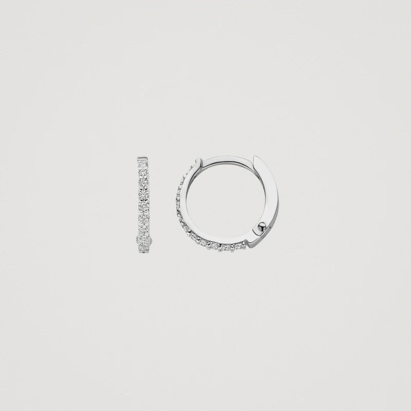 Blush AP 14ct White Gold 1.2mm Zirconia Pavé Huggie Hoop Earrings