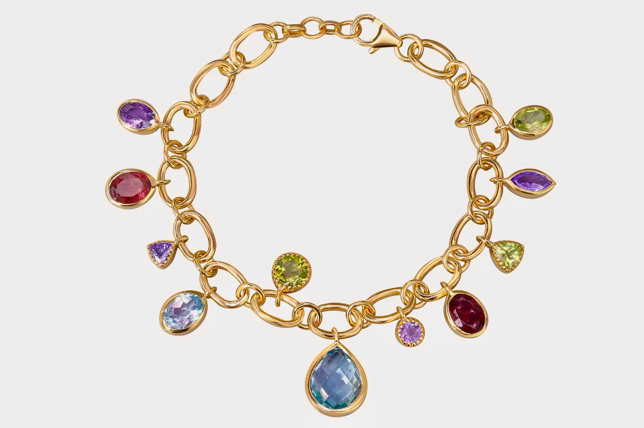 Ava Chain & Gemstone Teardrop Charm Bracelet