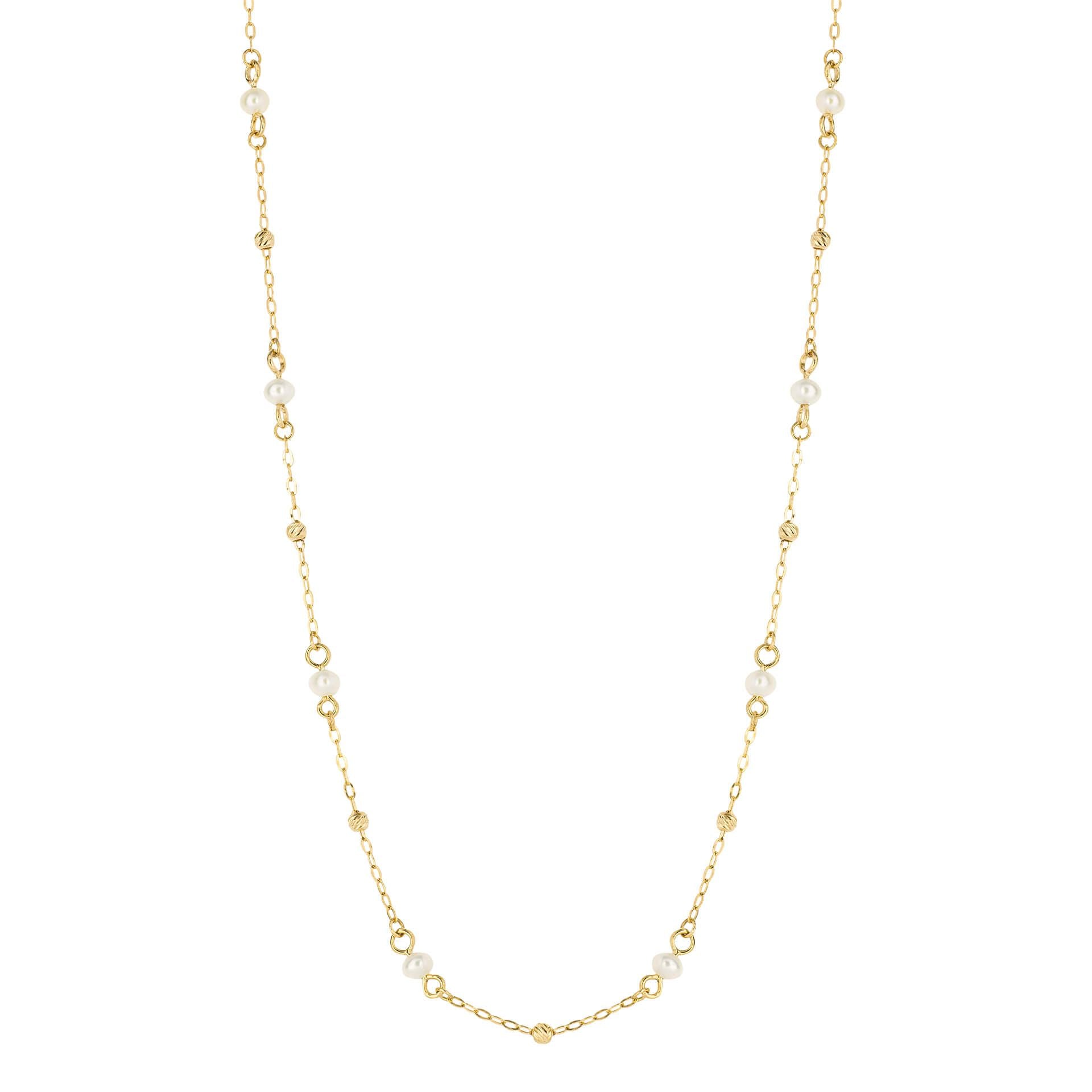 9ct Gold and Freshwater Pearl Trace Chain Station Necklace