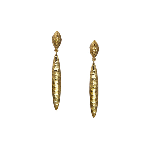 Gold Plated Textured Long Drop Earrings