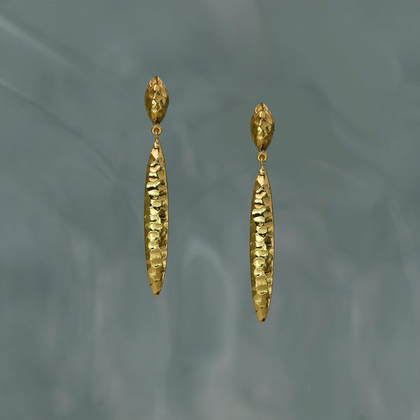 Gold Plated Textured Long Drop Earrings