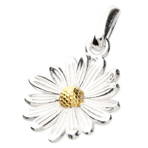 Silver Daisy Pendant with Curb Chain