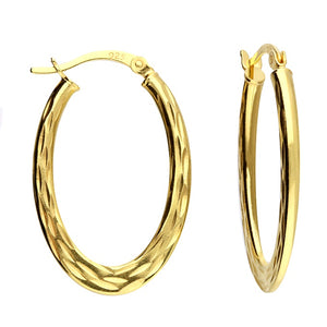 Yellow Gold Textured Oval Creole Hinged Hoop Earrings