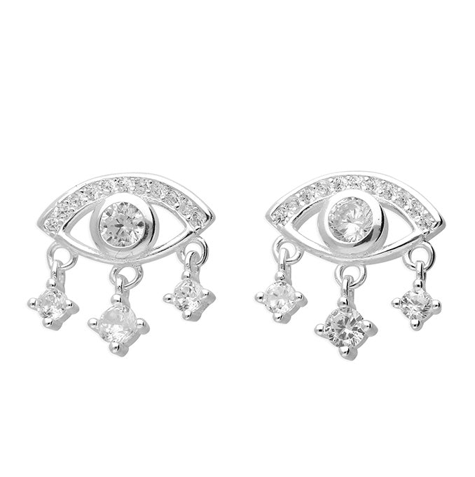 Sterling Silver CZ Evil Eye Earrings