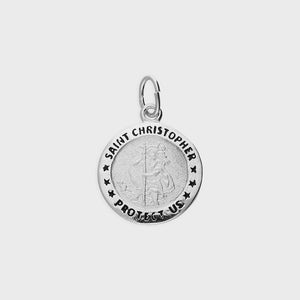 Silver 14mm St Christopher Pendant on 18" Silver Chain with 'Saint Christopher Protect Us' engraving.