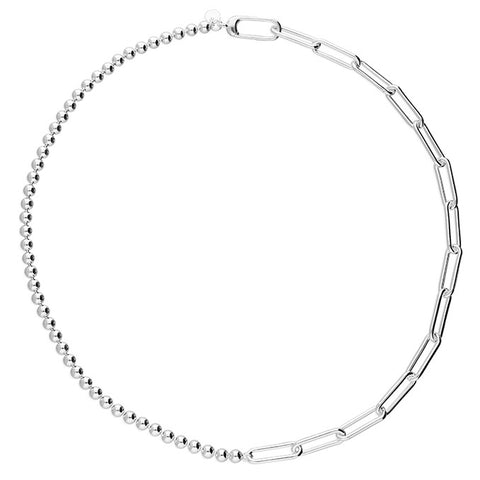 Sterling Silver Half Bead Paper Link Necklace