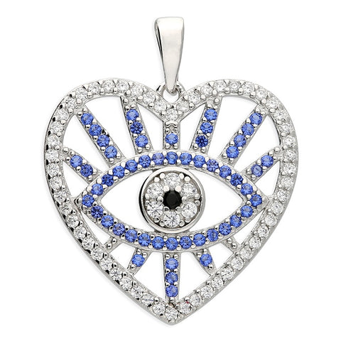 Silver Blue Evil Eye CZ Pendant & Chain