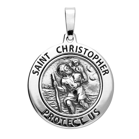 Silver Round St Christopher Pendant & chain