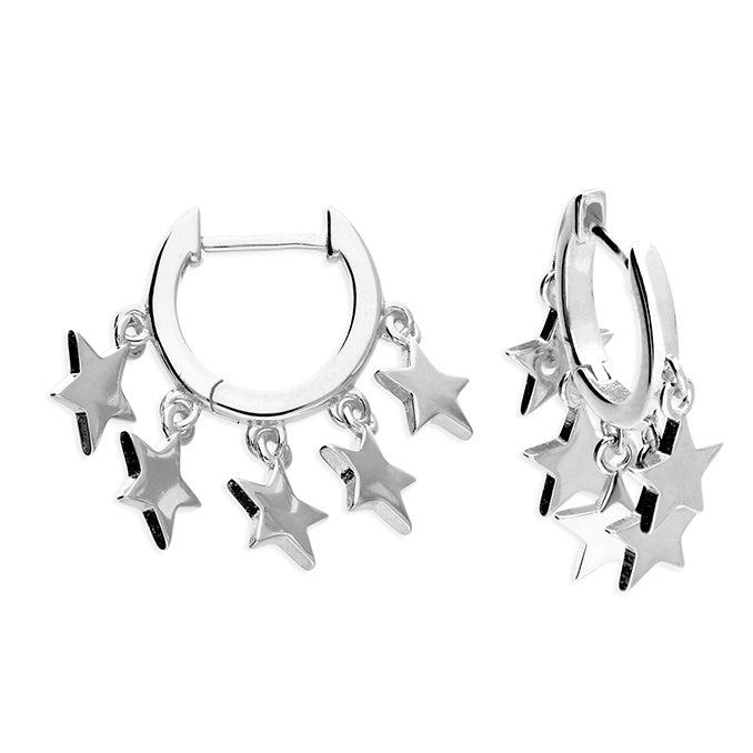 Sterling Silver Multi Star Drop Huggie Earrings